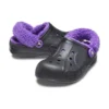 Baya Lined Fuzz Strap Clogs “Black Purple”