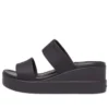 Brooklyn Double Strap Round Toe Mid Wedges Slides “Black”