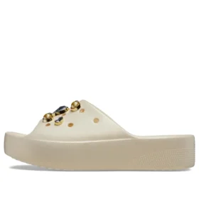Classic Crystals Pearls Platform Slides “White”