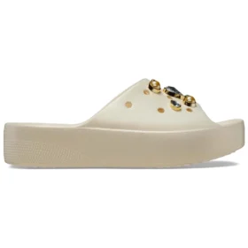 Classic Crystals Pearls Platform Slides “White”
